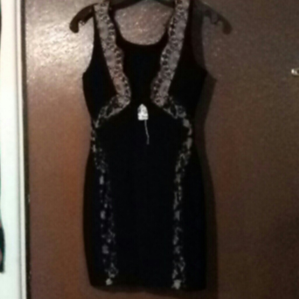 Black and tan laced bandage dress